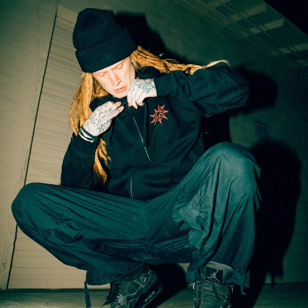 Stacked Ending Zip Hoodie - Black