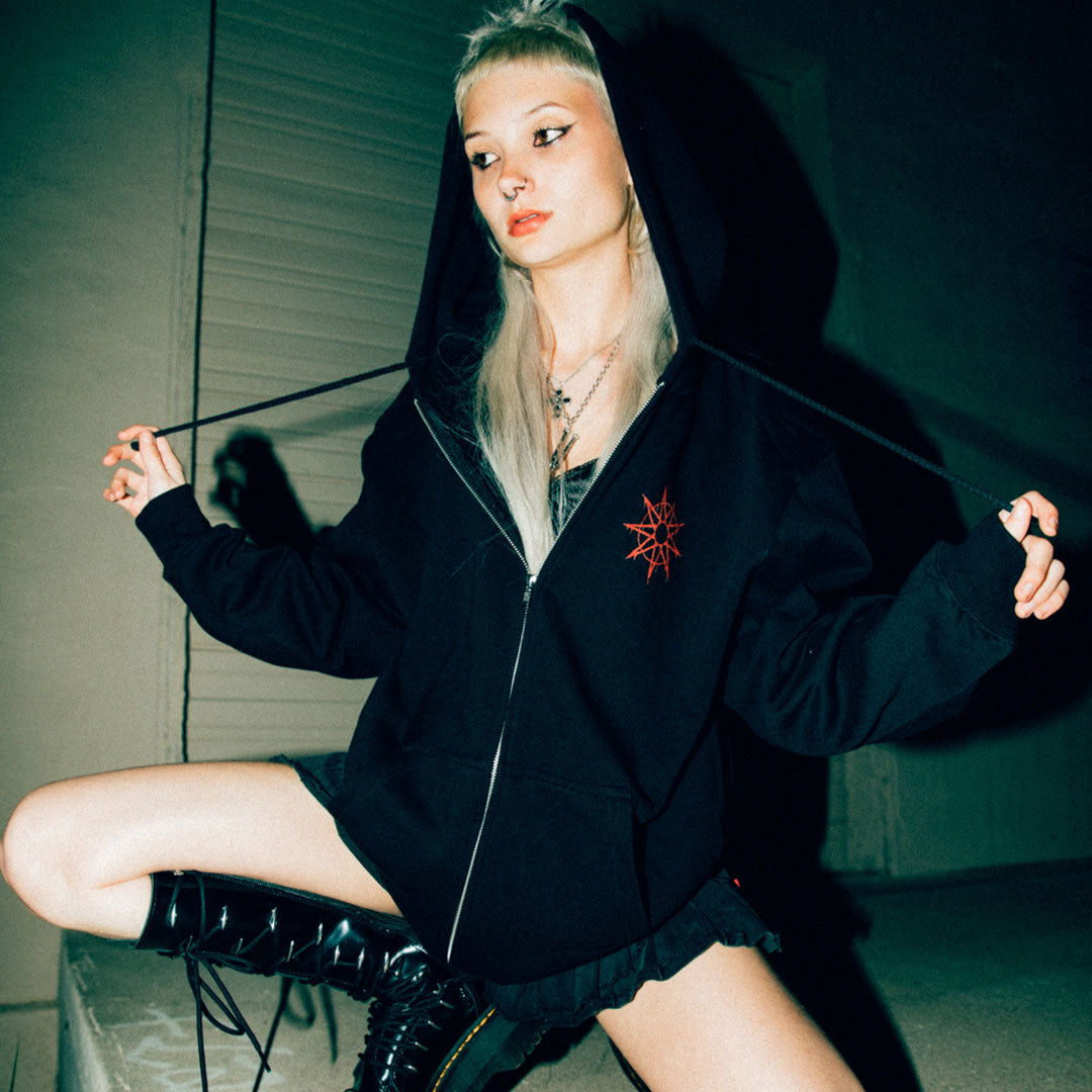 Stacked Ending Zip Hoodie - Black
