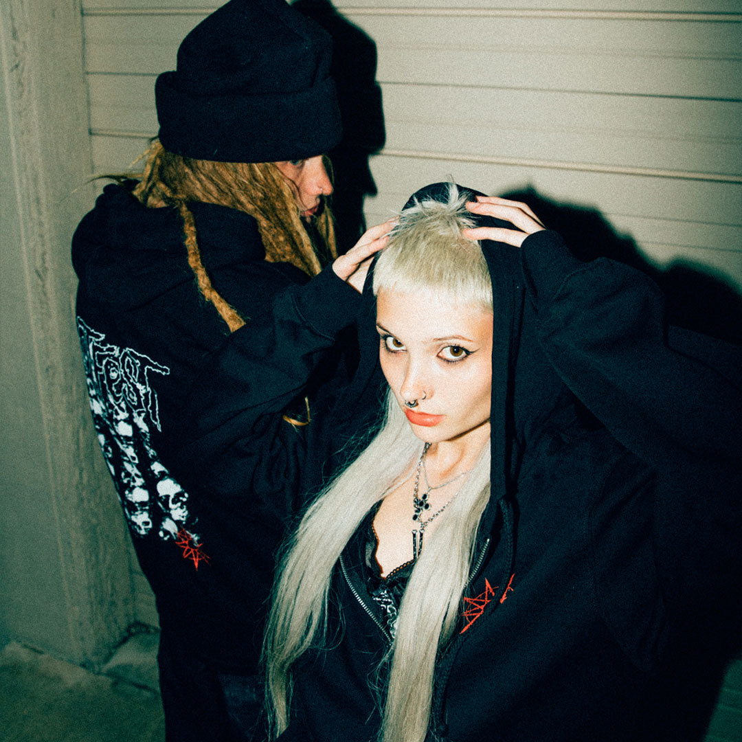 Stacked Ending Zip Hoodie - Black